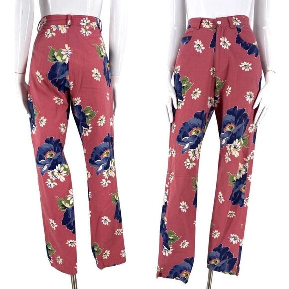 Ralph Lauren Pants - 90s Ralph Lauren floral pants 6, vintage 1990s retro bark cloth jeans